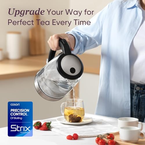 Cosori 1.8Qt Glass Tea Kettle, No Plastic, 1500W, Black