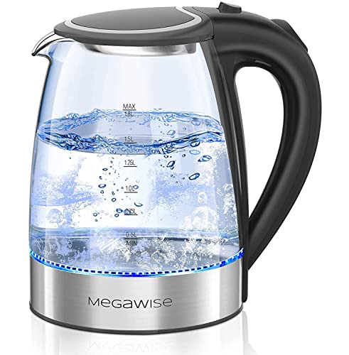 MegaWise Glass Tea Kettle, 1.8L with LED Light, Fast Boiling