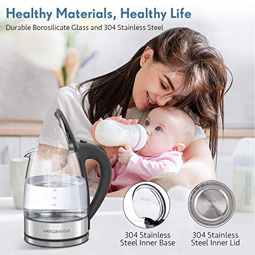 MegaWise Glass Tea Kettle, 1.8L with LED Light, Fast Boiling