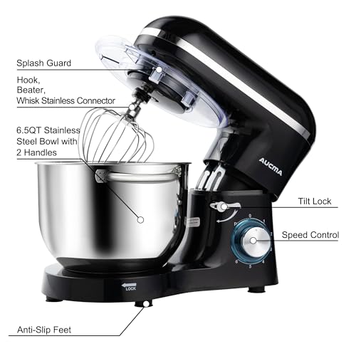 Aucma 6.5QT Stand Mixer: 660W, 6-Speed Tilt-Head Food Mixer