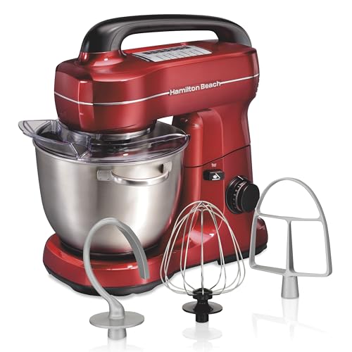 Hamilton Beach Stand Mixer 4 Quart with Dough Hook & Beater, 7 Speeds - Red