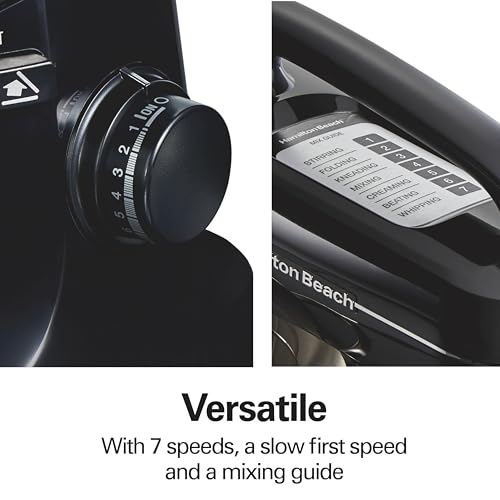 Hamilton Beach Stand Mixer 4 Quart Dough Hook & Beater Attachments, 7 Speeds Whisk, Easy-Carry Handle - Black