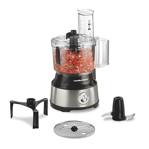 Hamilton Beach Food Processor & Vegetable Chopper - Slicing, Shredding, Mincing, Puree - 10 Cups + Bowl Scraper - Easy Clean - Black Stainless