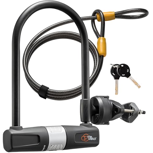 Via Velo Bike U Lock with Cable - Heavy Duty U-Lock for Road & Mountain Bikes