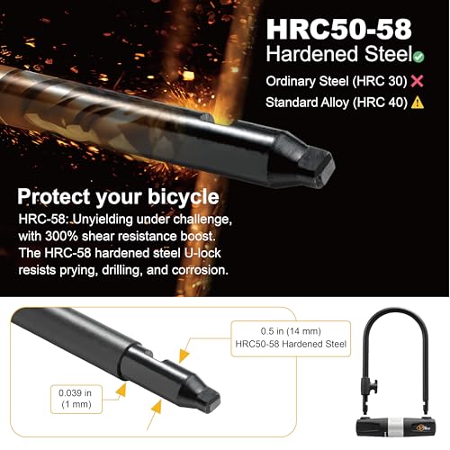 Via Velo Bike U Lock with Cable - Heavy Duty U-Lock for Road & Mountain Bikes