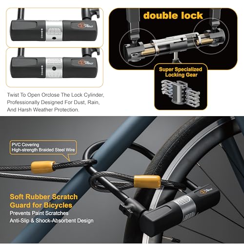 Via Velo Bike U Lock with Cable - Heavy Duty U-Lock for Road & Mountain Bikes