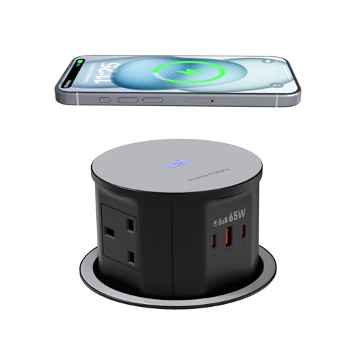 Wireless Charger Pop-Up Socket, 65W USB C Station, 4 Outlets