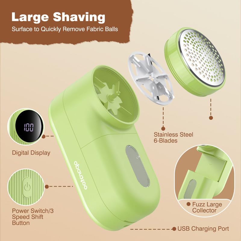 Lint Shaver with 3 Speeds & Blades, Rotating Handle - Portable Fabric Defeater for Clothes & Fabrics