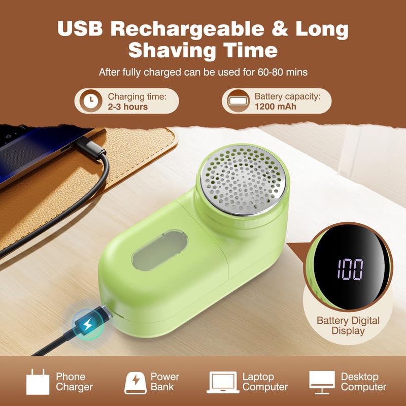 Lint Shaver with 3 Speeds & Blades, Rotating Handle - Portable Fabric Defeater for Clothes & Fabrics