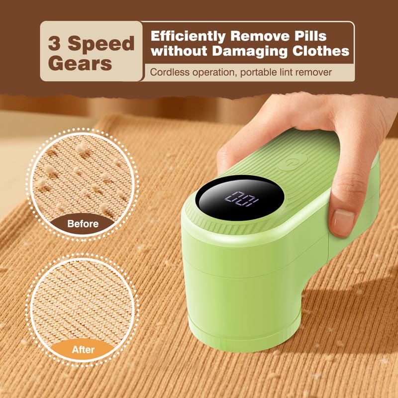 Lint Shaver with 3 Speeds & Blades, Rotating Handle - Portable Fabric Defeater for Clothes & Fabrics