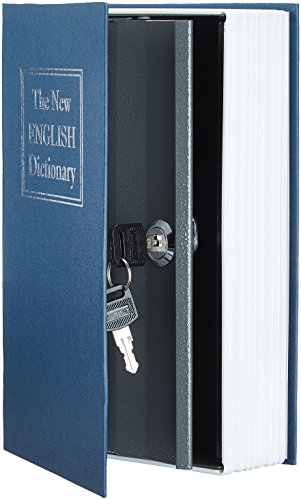 Amazon Basics Book Safe Money Saving Box Secret Hidden Lock Large Blue