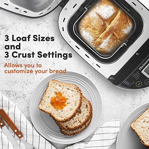 Elite Gourmet Bread Maker Machine: 3 Loaf Sizes, 19 Menu Functions, Gluten Free, 2 Lbs, Black