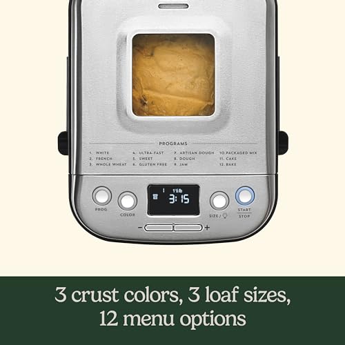 Cuisinart Bread Maker: Stainless Steel, 12 Menu Options, 2lb Loaf Sizes, Nonstick Pan & Paddle