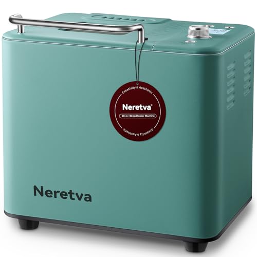 Neretva 20-in-1 Bread Maker Machine: Dual Heater, Nonstick Pan, Timer, Keep Warm, Low Noise, Stainless Steel - Green