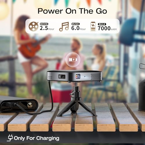 WiFi Mini Portable Projector + Bluetooth | 500 ANSI DLP, 1080P Pocket Pico Movie | Tripod, Rechargeable Battery | iPhone/Android Compatible