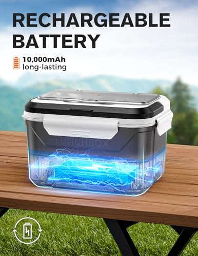 EAST OAK Electric Lunch Box for Adults, Battery-Powered Heated Food Warmer, Portable 5.5 Cups with Removable Tray Divider