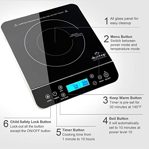 Duxtop Induction Cooktop: Portable Hot Plate, LCD Touch, 1800W