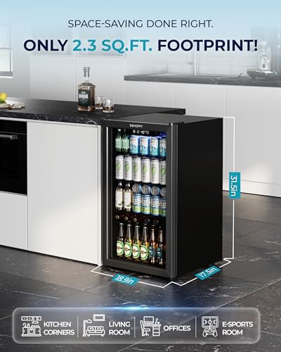 EUHOMY Beverage Refrigerator: 128 Can Mini Fridge with Glass Door, Adjustable Shelves for Soda, Beer, or Wine, Home/Bar/Office
