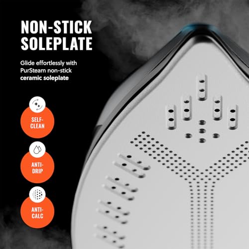 Pursteam Steam Iron: Ceramic Soleplate, Adjustable Steam, Burst of Steam - Powerful & Long-Lasting - All Fabrics