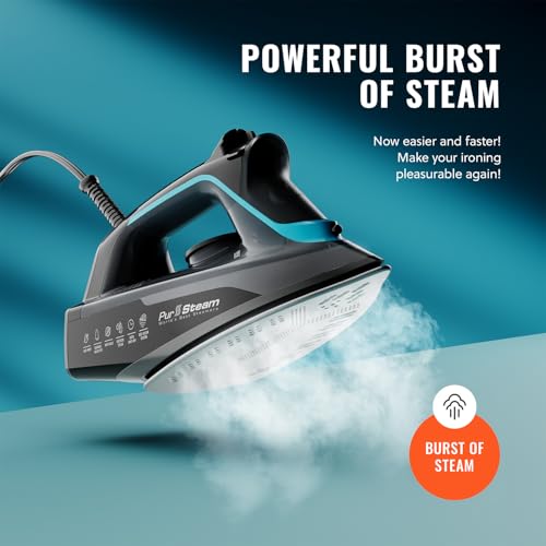 Pursteam Steam Iron: Ceramic Soleplate, Adjustable Steam, Burst of Steam - Powerful & Long-Lasting - All Fabrics