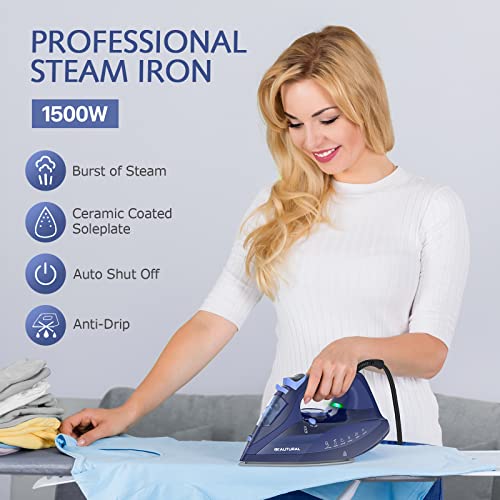 BEAUTURAL Steam Iron: Precision Thermostat, Ceramic Soleplate, Auto-Off, Self-Cleaning, Anti-Calcium, Anti-Drip