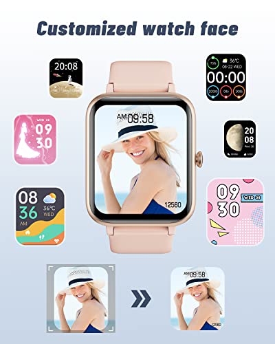 GRV Smartwatch for iOS & Android Phones, Women's IP68 Waterproof Fitness Tracker with Heart Rate Monitor - Pink