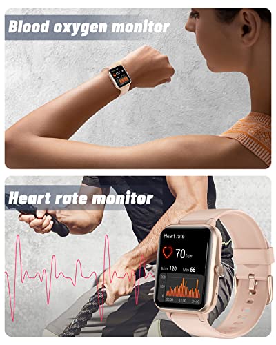GRV Smartwatch for iOS & Android Phones, Women's IP68 Waterproof Fitness Tracker with Heart Rate Monitor - Pink