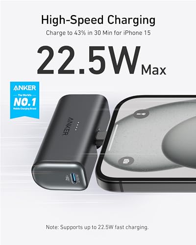 Anker Nano Power Bank: Mini Portable Charger, USB-C, 5,000mAh, 22.5W - iPhone, Samsung, Note20, Huawei, iPad, AirPods
