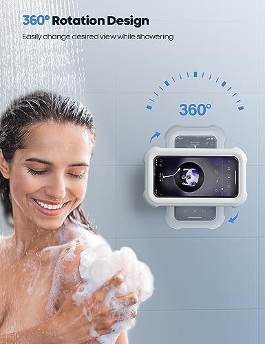 Lamicall Waterproof Shower Phone Holder - 480° Rotation Wall Mount, Anti-Fog, HD Touchscreen - Bathroom Bathtub Kitchen - Fits 4-7 inch Phone