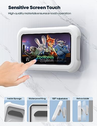 Lamicall Waterproof Shower Phone Holder - 480° Rotation Wall Mount, Anti-Fog, HD Touchscreen - Bathroom Bathtub Kitchen - Fits 4-7 inch Phone
