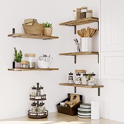 Mardili Rustic Wood Wall Shelf Set, 5 Shelves, Light Brown