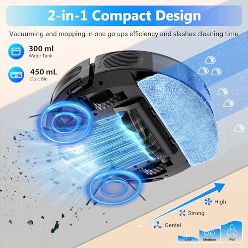 Tikom Robot Vacuum & Mop Combo, 5000Pa Cleaner, App Control