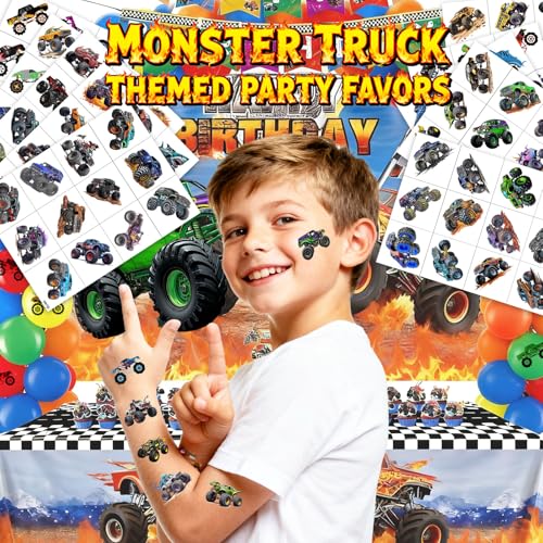 Monster Truck Temporary Tattoos Set for Kids' Birthday Fun