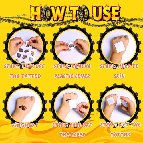 Monster Truck Temporary Tattoos Set for Kids' Birthday Fun