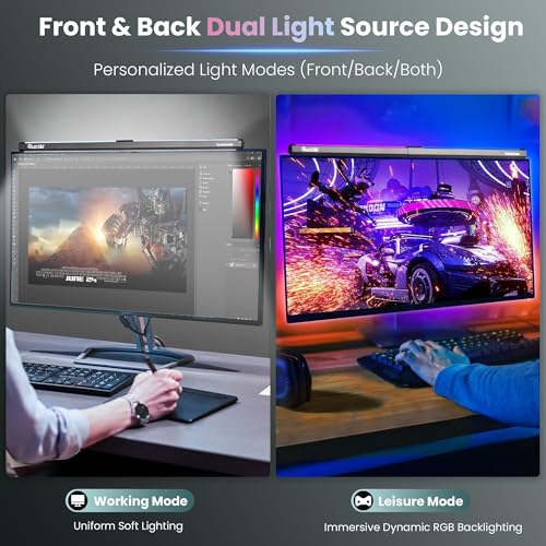 Quntis RGB Backlight Monitor Light Bar Desk Lamp, 15 Modes, Dimmable