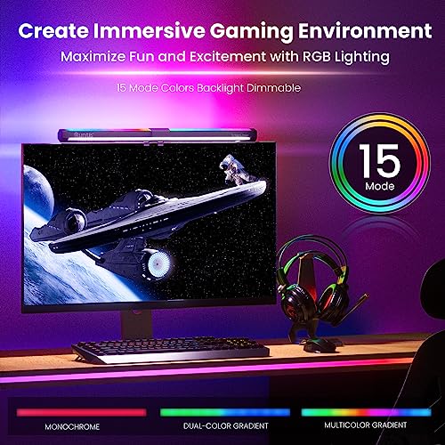 Quntis RGB Backlight Monitor Light Bar Desk Lamp, 15 Modes, Dimmable
