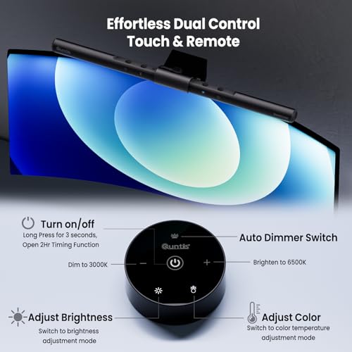 Quntis Wireless Monitor Light Bar: Remote Control, Eye Protection, Anti-Blue Light, 40cm Curved Computer Monitor Lamp