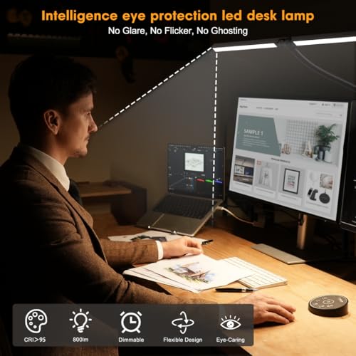 Architect Lamp with Clamp, Dual Screen Gooseneck Smart Light: Eye-Caring LED Desk Lamp for Office & Home