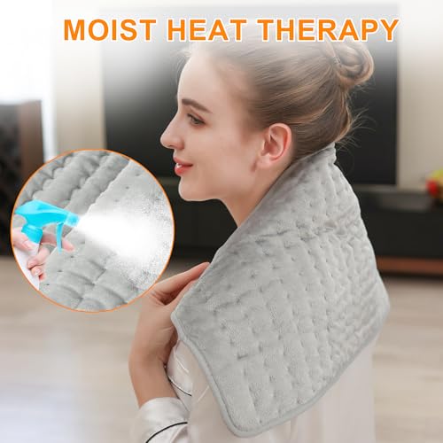 Brand Heating Pad for Back, Neck, Abdomen, Shoulders - Moist/Dry Heat, Auto Shut Off - Gifts for Men and Women - Light Gray, 24 inch