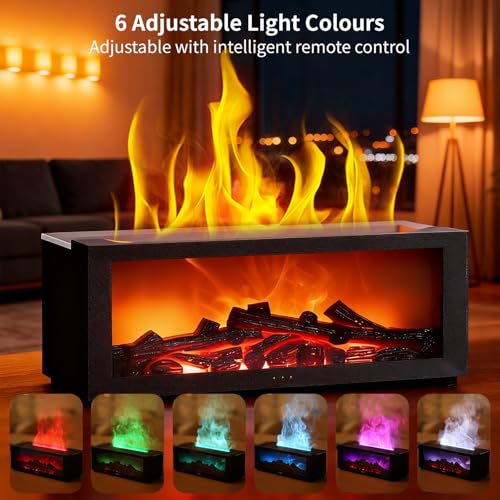 Ultrasonic Cool Mist Humidifier 150ml - Flame Effect, 7 Colors, Aromatherapy Night Light, Auto Shut Off Timer - Fireplace Diffuser