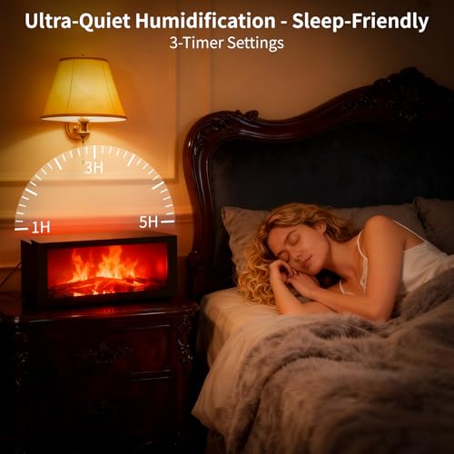 Ultrasonic Cool Mist Humidifier 150ml - Flame Effect, 7 Colors, Aromatherapy Night Light, Auto Shut Off Timer - Fireplace Diffuser