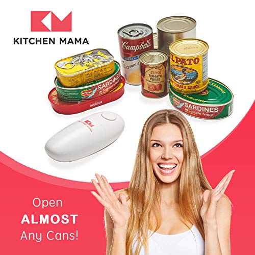 Kitchen Mama Electric Can Opener: Open Cans with Ease - Automatic, Hands-Free, Smooth Edge - Food-Safe - Battery Operated - White