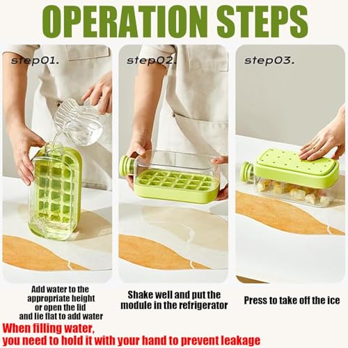 Ice Cube Bottle 2-in-1 Touch-Free Tray Water Bottle with Lid, Push-Type Ice Making, Ice Mold for Coffee Juice (Green 500ML)