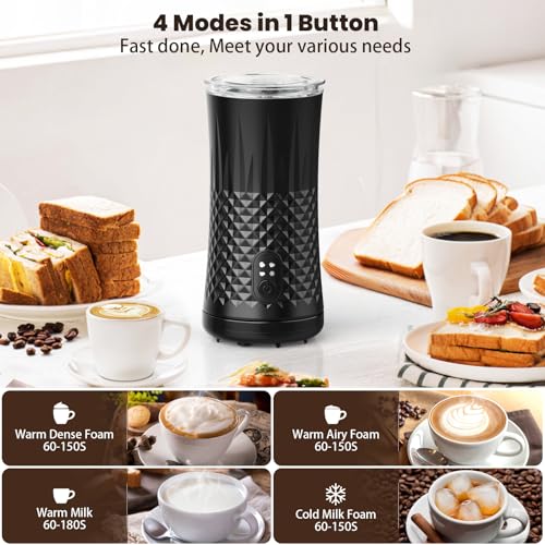 VIWAVE Electric Milk Frother: 4-in-1 Hot & Cold Foamer, 240ml Stainless Steel Steamer - Auto Shut-Off Warmer, Silent Operation