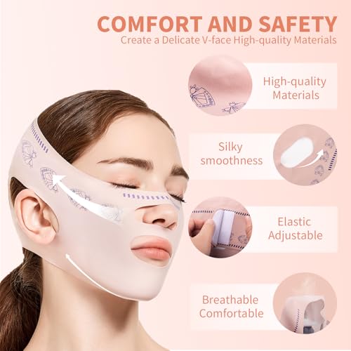 V Line Lifting Mask & Chin Reducer Strap for Women, Breathable Jaw Exerciser