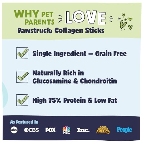 Pawstruck Beef Collagen Sticks for Dogs, Long-Lasting Chew with High Protein & Low Fat - Chondroitin & Glucosamine, 5 Pack
