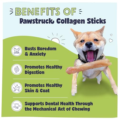 Pawstruck Beef Collagen Sticks for Dogs, Long-Lasting Chew with High Protein & Low Fat - Chondroitin & Glucosamine, 5 Pack