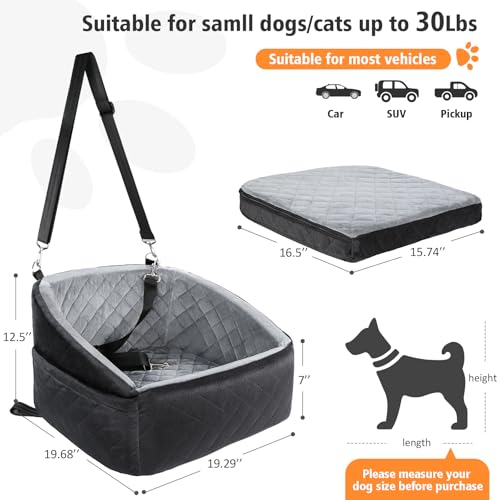 Woofie Pet Car Seat: Cozy Travel Bed for Small Dogs Under 30lbs, Washable, with Safety Belt & Storage Pockets