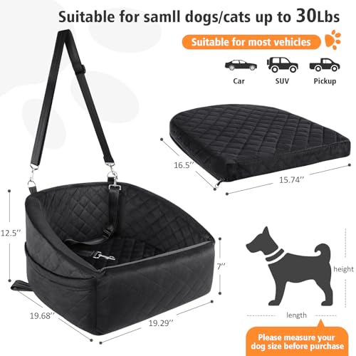 PetSafe Dog Car Seat: Cozy Washable Booster for Small-Medium Dogs, Under 30lbs, Travel Bed with Storage Pockets & Safety Belt