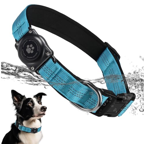 Dogness AirTag Dog Collar Holder, Reflective & Waterproof, Comfortable Padded, Heavy Duty, for Small Medium Large Dogs in Blue